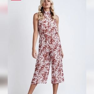 MORRISDAY NWT BURNT SUMMER JUMPSUIT FLORAL HALTER NECK TIE WIDE CROPPED …
